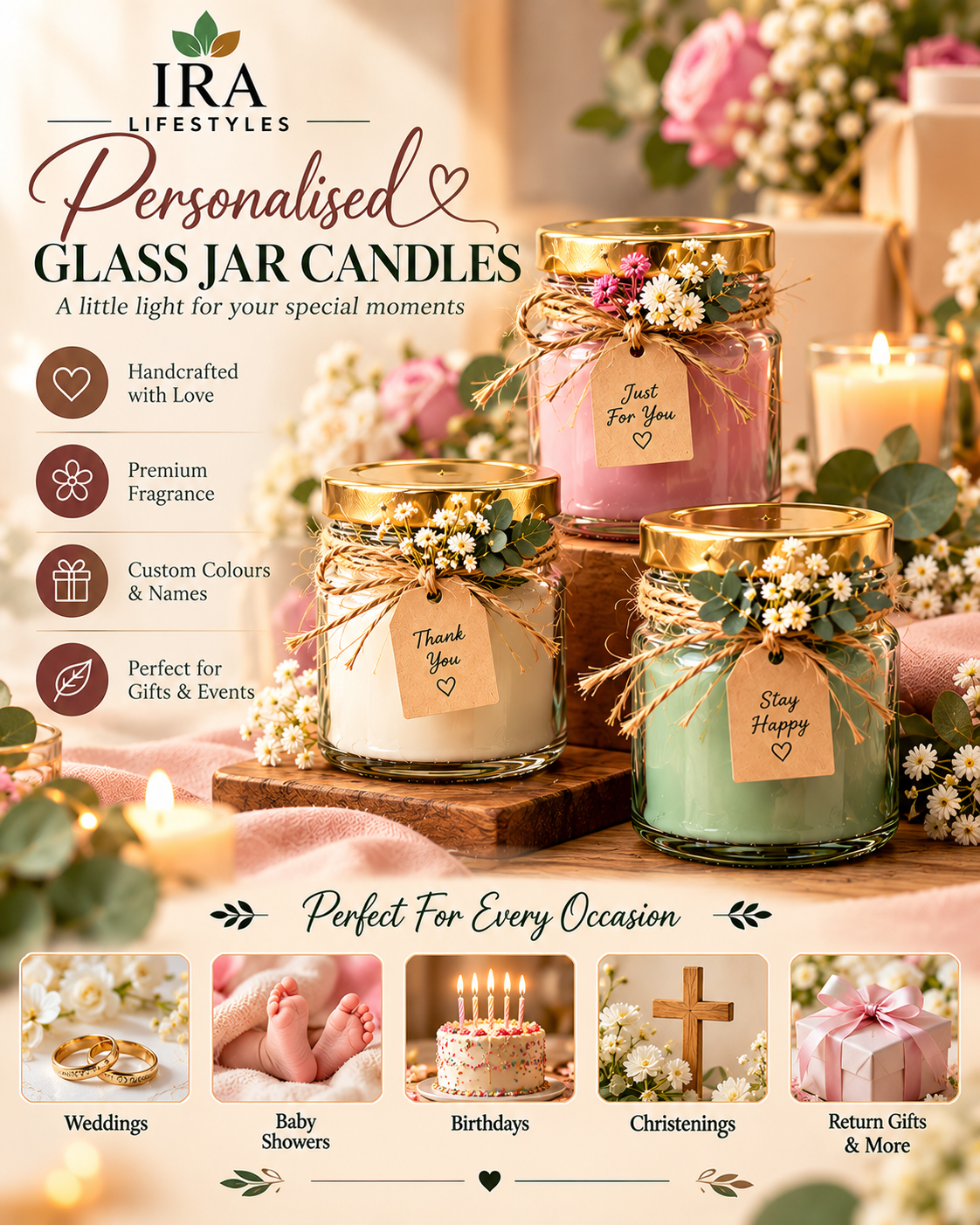 Personalised Glass Jar Candles with Custom Names & Colours | IraLifestyles