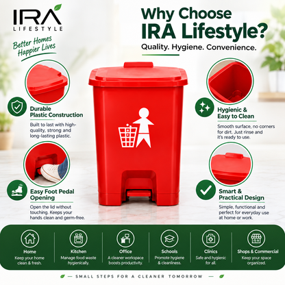 IRA Lifestyle 3-Piece Color Coded Dustbin Set | Pedal Waste Bins for Home, Kitchen & Office