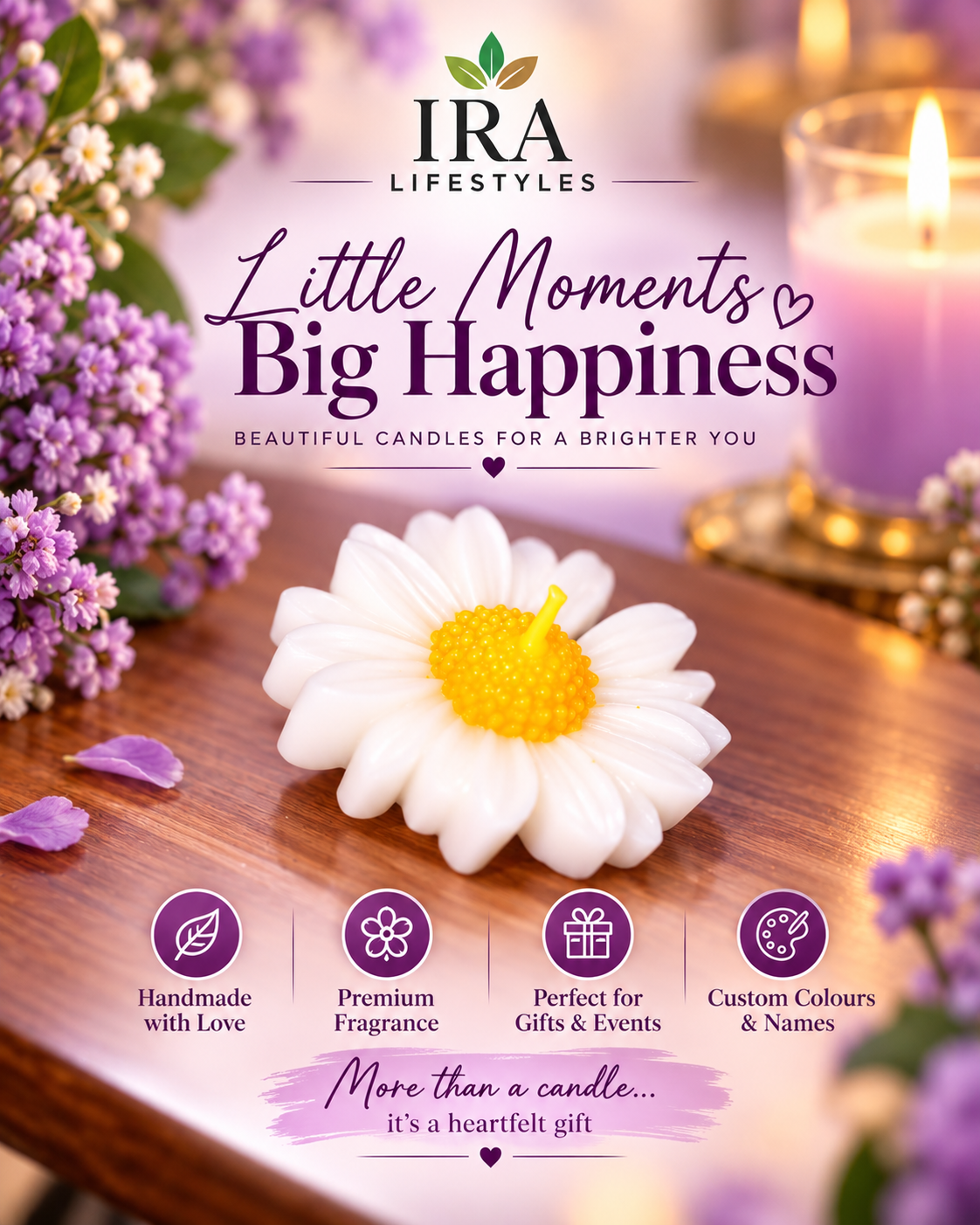 Flower Candles with Customised Message Card | IraLifestyles