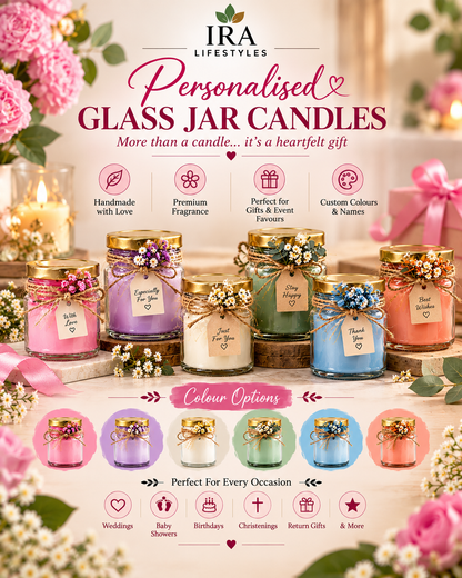 Personalised Glass Jar Candles with Custom Names & Colours | IraLifestyles
