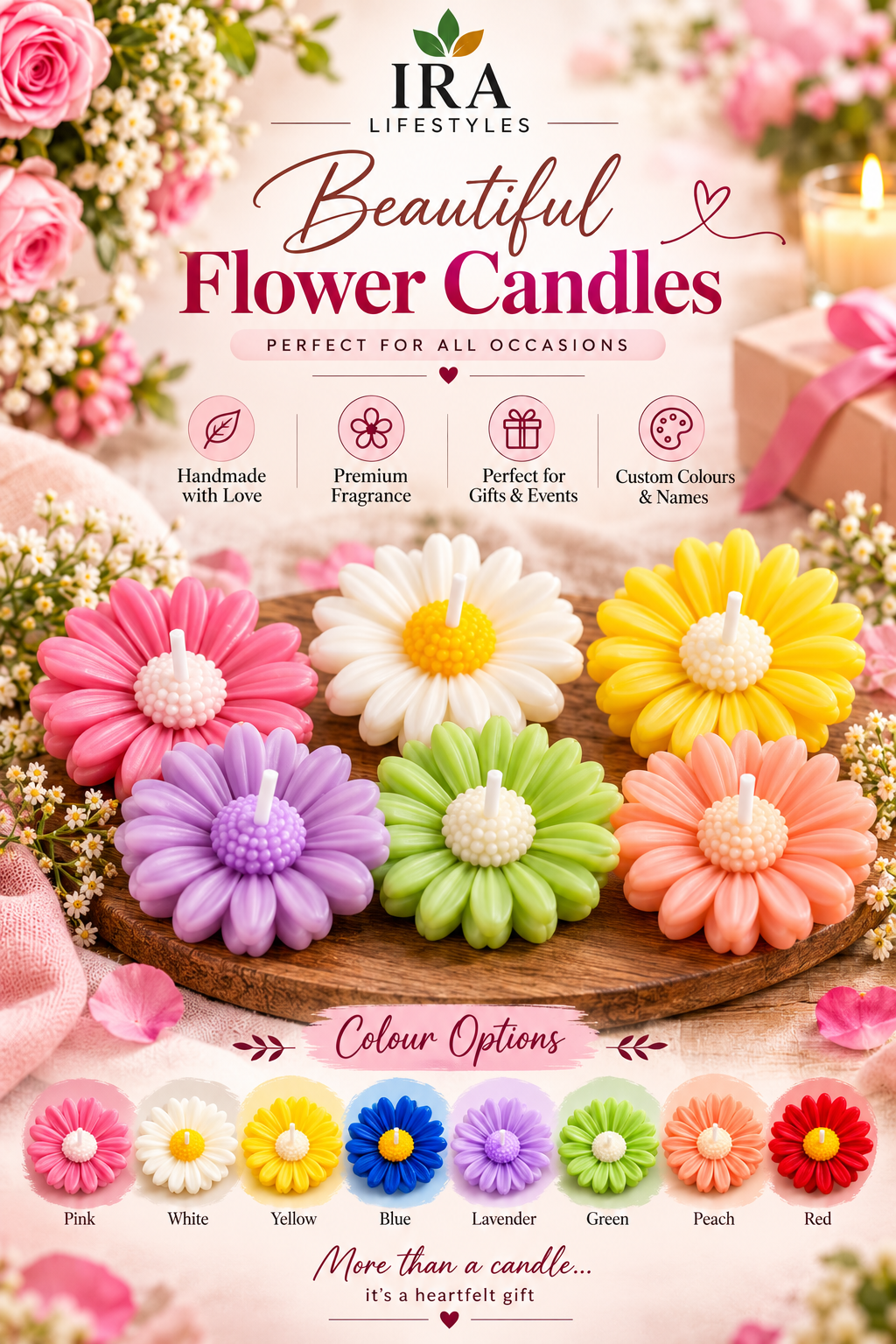 Flower Candles with Customised Message Card | IraLifestyles