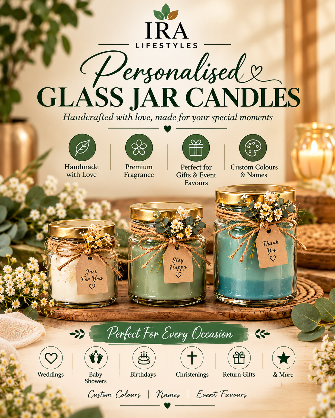 Personalised Glass Jar Candles with Custom Names & Colours | IraLifestyles