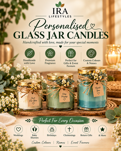 Personalised Glass Jar Candles with Custom Names & Colours | IraLifestyles